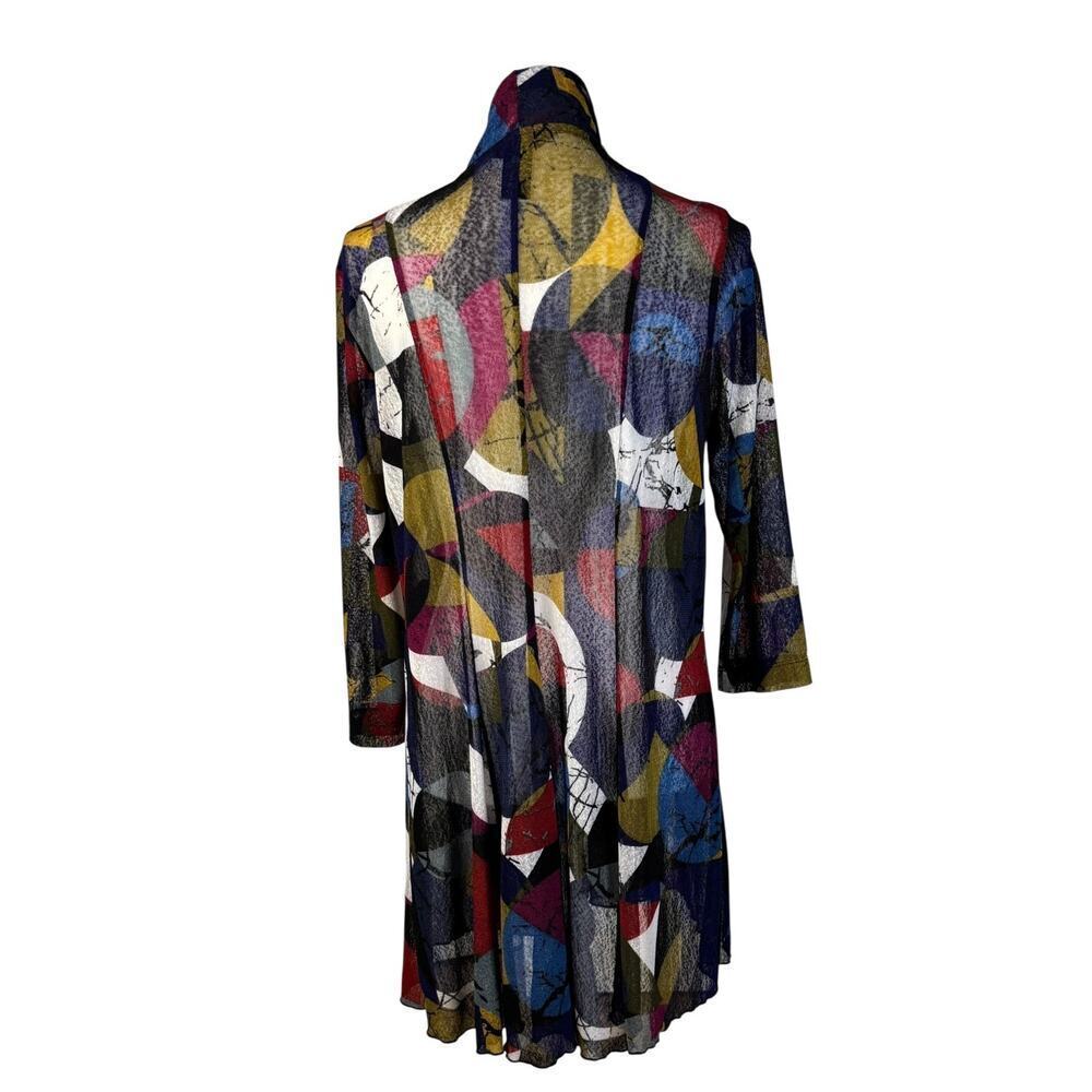 Ali Miles Cardigan Duster Size Medium Geometric Sheer Open Front Art To Wear - Picture 3 of 9